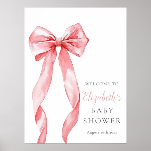 Modernes Pink Bow Baby Dusche Begrüßungszeichen Poster (Vorne)