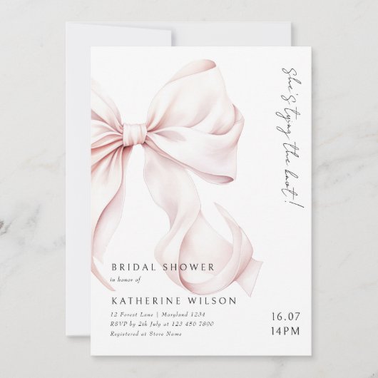 Modernes Pink Bow-Brautparty Einladung (Vorderseite)