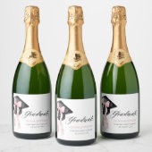 Modernes Pink Bow Coquette Graduate Cap Graduate Schaumweinetikett (Flaschen)