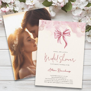 Modernes Pink Bow Foto Brautparty Party Einladung