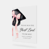 Modernes Pink Bow Graduation Party Guest Book Sign Acrylschild (Winkel)