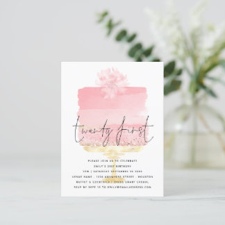 Modernes Pink Cake Script 21. Geburtstagseinladung Postkarte