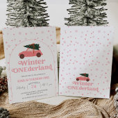 Modernes Pink Car Winter Onederland 1. Geburtstag Einladung