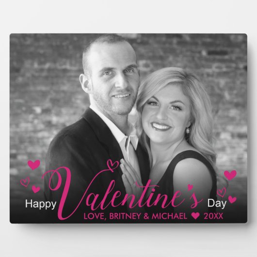 Modernes Pink Chic Script Herz für Schwarz-weißes  Fotoplatte (Vorderseite)