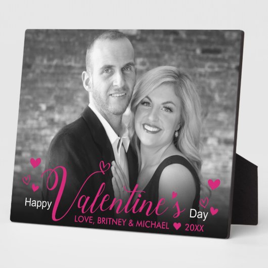 Modernes Pink Chic Script Herz für Schwarz-weißes  Fotoplatte (Seite)