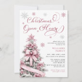 Modernes Pink Christmas Tree Open House Party Einladung (Vorderseite)