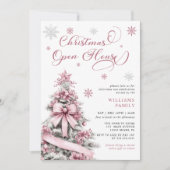 Modernes Pink Christmas Tree Open House Party Einladung (Vorderseite)