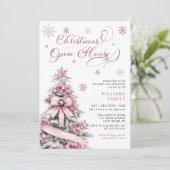 Modernes Pink Christmas Tree Open House Party Einladung (Stehend Vorderseite)