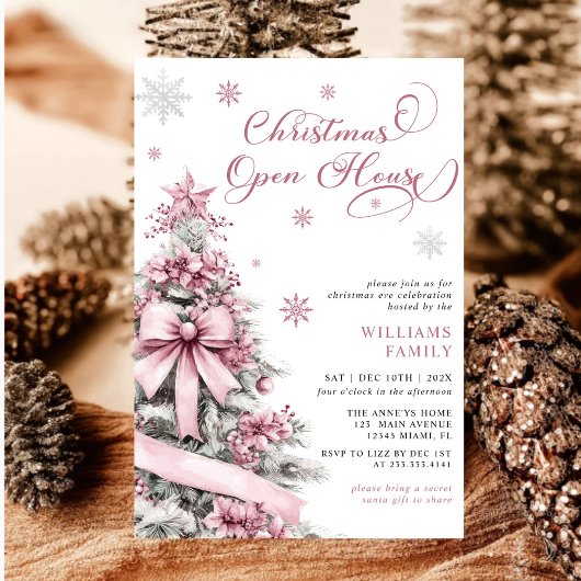 Modernes Pink Christmas Tree Open House Party Einladung