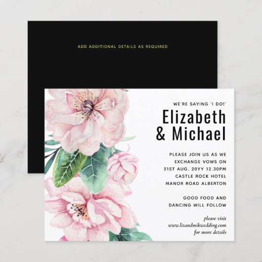 Modernes Pink Floral Black Wedding Budget (Vorne/Hinten)