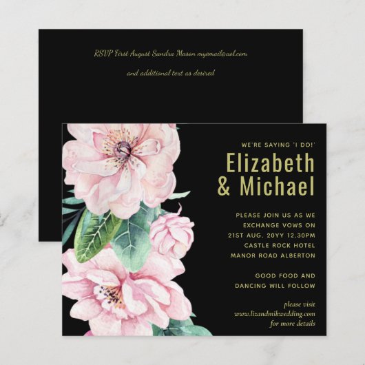 Modernes Pink Floral Black Wedding Budget (Vorne/Hinten)