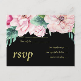 Modernes Pink Floral Black Wedding Budget Einladungspostkarte