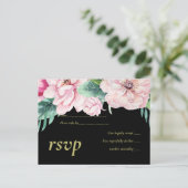 Modernes Pink Floral Black Wedding Budget Einladungspostkarte (Stehend Vorderseite)