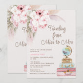 Modernes pink floral Brautparty Frau Miss. Einladung (Vorne/Hinten)