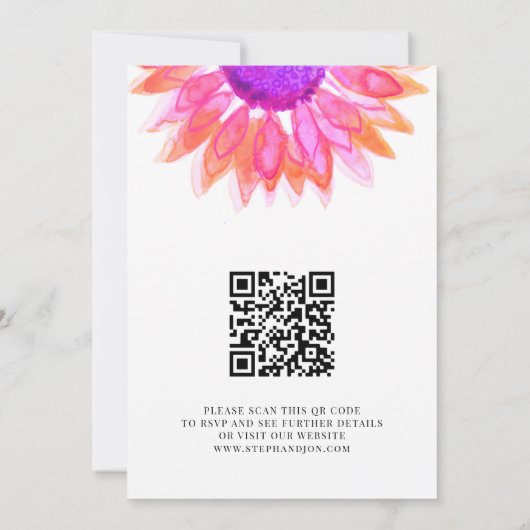 Modernes Pink Floral QR Code Hochzeit Einladung (Rückseite)