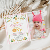 Modernes Pink Foto Lemon Hauptpresse 1. Geburtstag Einladung