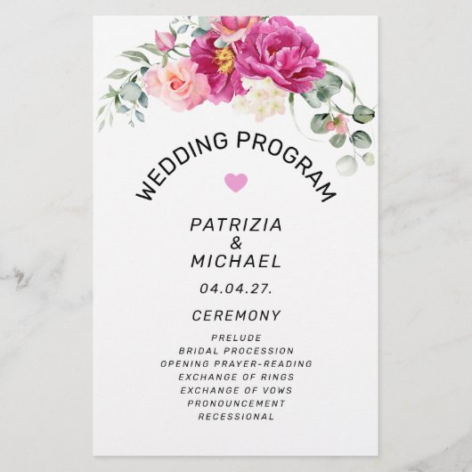 Modernes Pink Fuchsia Floral Wedding Programm Flyer (Vorne)