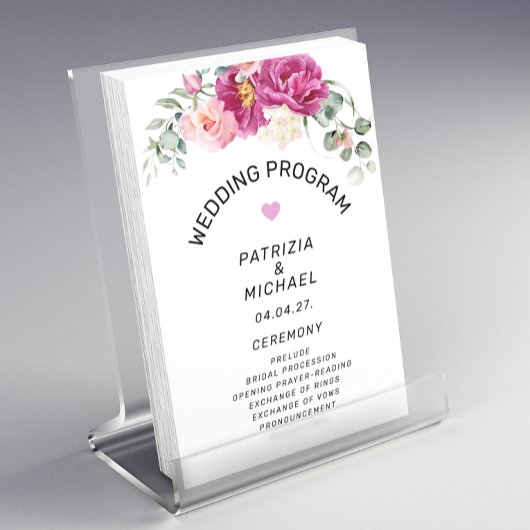 Modernes Pink Fuchsia Floral Wedding Programm Flyer