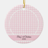 Modernes Pink Gingham Baby Foto Keramik Ornament (Vorne)
