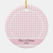 Modernes Pink Gingham Baby Foto Keramik Ornament (Hinten)