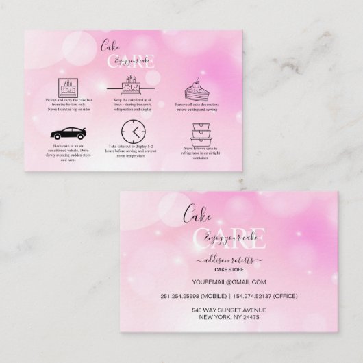 Modernes Pink Girly Gradient Cake Care Business Ca Visitenkarte (Vorne/Hinten)