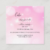 Modernes Pink Girly Gradient Cake Care Square Busi Quadratische Visitenkarte (Rückseite)