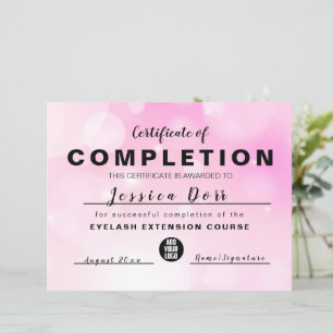 Modernes Pink Girly Zertifikat