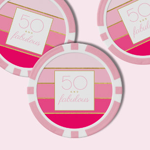 Modernes Pink & Gold 50 und fabelhafter Geburtstag Pokerchips