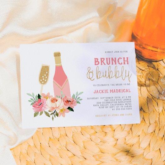 Modernes Pink & Gold Glitzer Bridal Brunch & Bubbl Einladung