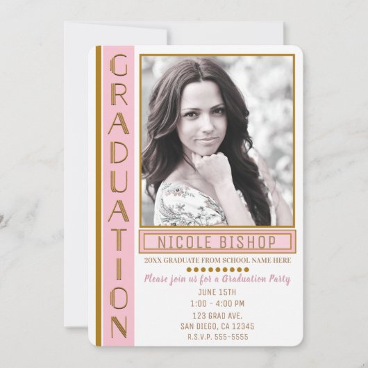 Modernes Pink Gold Graduate Party Graduate Foto Einladung (Vorderseite)