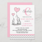 Modernes Pink Gray Elephant BABY SHOWER Baby Girl Einladung (Vorne/Hinten)