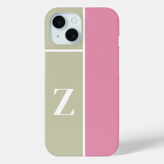 Modernes PInk-grünes Monogramm Case-Mate iPhone Hülle (Rückseite)