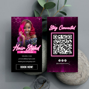 Modernes Pink-Haarstudio Qr-Code Social Media Visitenkarte