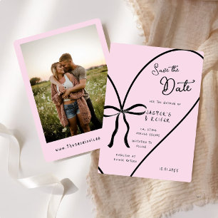Modernes Pink Heart Bow Foto Hochzeit retten das D Einladung