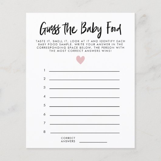 Modernes Pink Heart Guess The Baby Food Dusche Spi (Vorderseite)