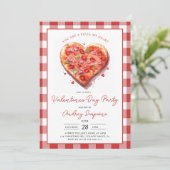 Modernes Pink Heart Pizza Kariert Valentines Party Einladung (Stehend Vorderseite)