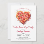 Modernes Pink Heart Pizza Valentines Party Einladung (Vorderseite)