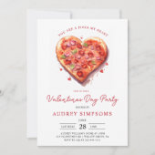 Modernes Pink Heart Pizza Valentines Party Einladung (Vorderseite)