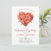 Modernes Pink Heart Pizza Valentines Party Einladung (Stehend Vorderseite)
