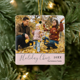 Modernes Pink Holiday Cheer Silver Foto Keramikornament