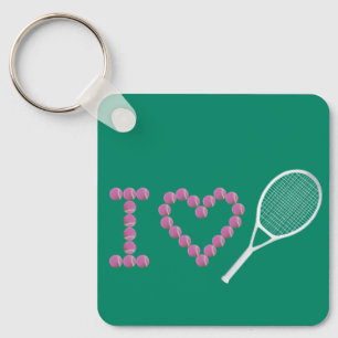 Modernes Pink I Liebe Tennis Grün Schlüsselanhänger