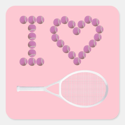 Modernes Pink I Liebe Tennis Quadratischer Aufkleber (Vorderseite)