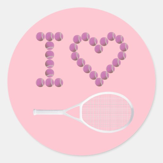 Modernes Pink I Liebe Tennis Runder Aufkleber (Vorderseite)