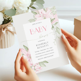 Modernes Pink Lily Green Blätter Kinderdusche Einladung