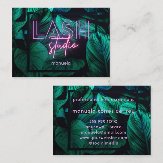 Modernes Pink Neon Lash Studio Professorin Visitenkarte (Vorne/Hinten)