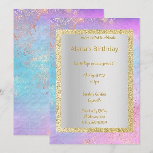 MODERNES PINK PASTEL MARBLE JEDEN ANLASS PARTY Gol Einladung (Vorne/Hinten)