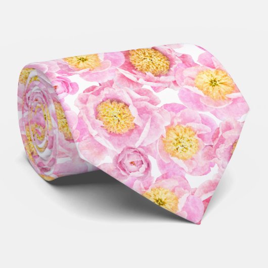 Modernes Pink Peony Floral Muster Krawatte (Gerollt)
