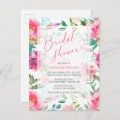 Modernes Pink Peony Watercolor Brautparty Einladungspostkarte (Vorne/Hinten)