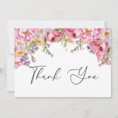 Modernes Pink Peonys Blumengebirge Brautparty Dankeskarte (Vorderseite)