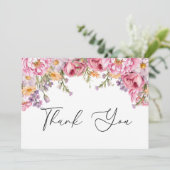Modernes Pink Peonys Blumengebirge Brautparty Dankeskarte (Stehend Vorderseite)